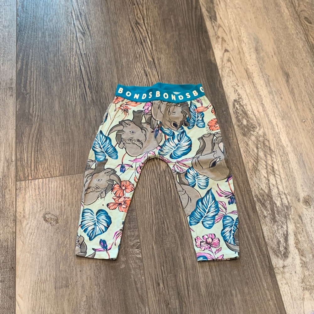 Bonds Kids Elephant and Floral Leggings - Blue and Pink